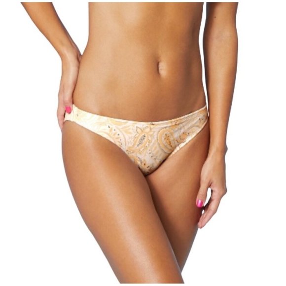 Xhilaration Juniors Cheeky Bottom Cream Yellow Paisley Print Bikini Swim Size M - Picture 1 of 9